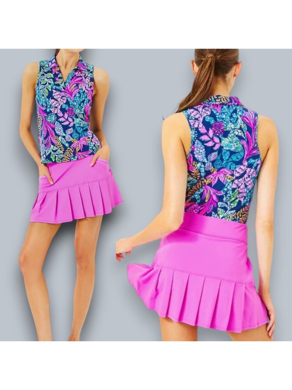 New! Lilly Pulitzer Sz L Luxletic Bessie Skort Orchid Oasis Pleated Golf UPF 50+